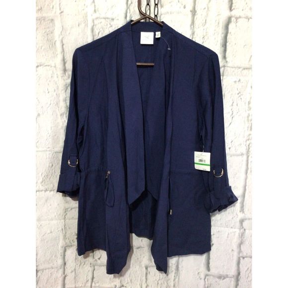 Rafaella Sweaters - NWT Rafaella Cardigan Navy Blue Open Front Roll Sleeves Size Large NEW